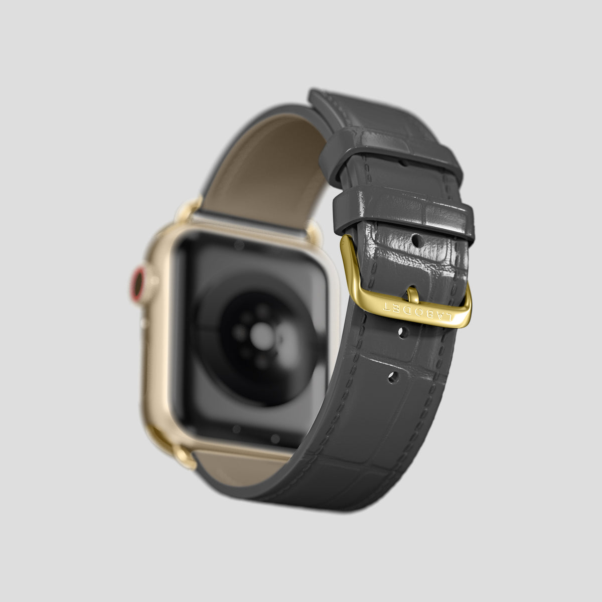 Grey Classic Strap For Apple Watch 46mm In Alligator with Gold Metal -4 | Grey-Gold