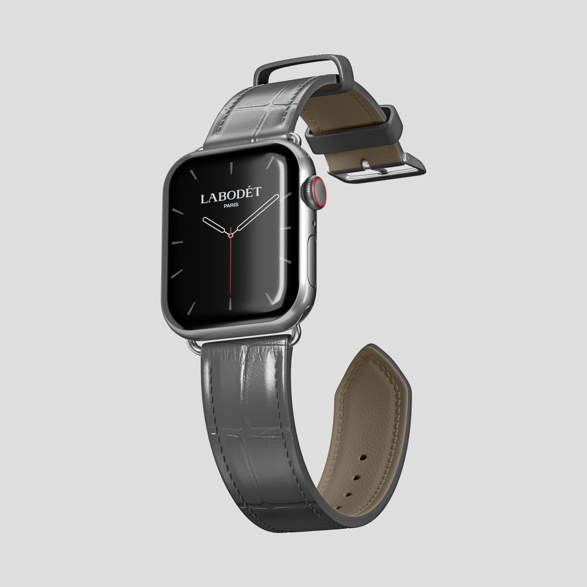 Grey Classic Strap For Apple Watch 46mm In Alligator with Steel Metal -3 | Grey-Steel
