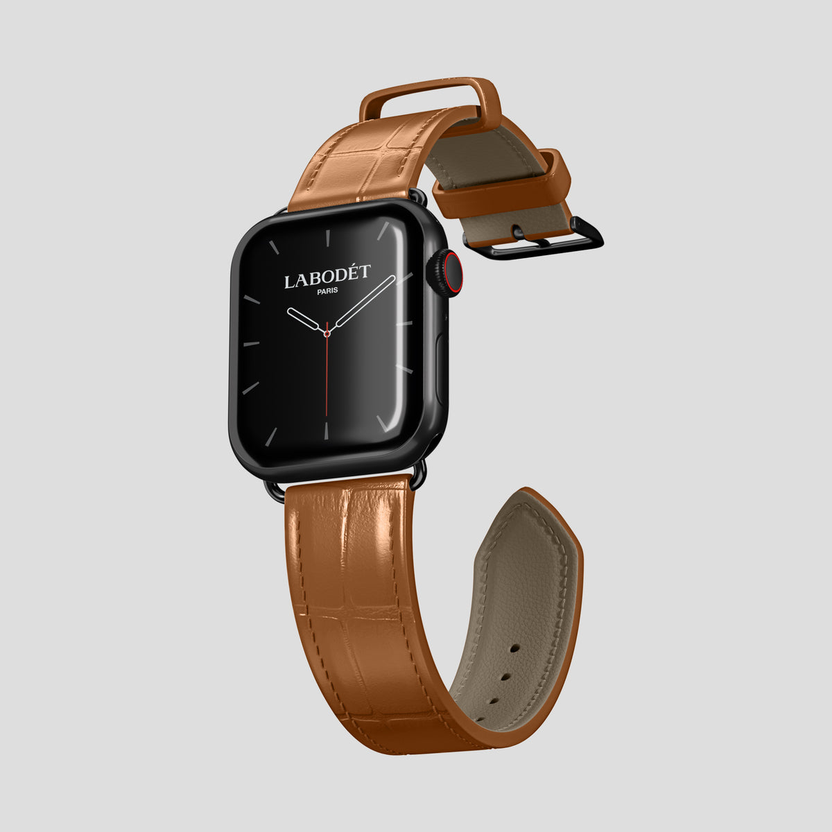Honey Classic Strap For Apple Watch 46mm In Alligator with Black Metal -3 | Honey-Black