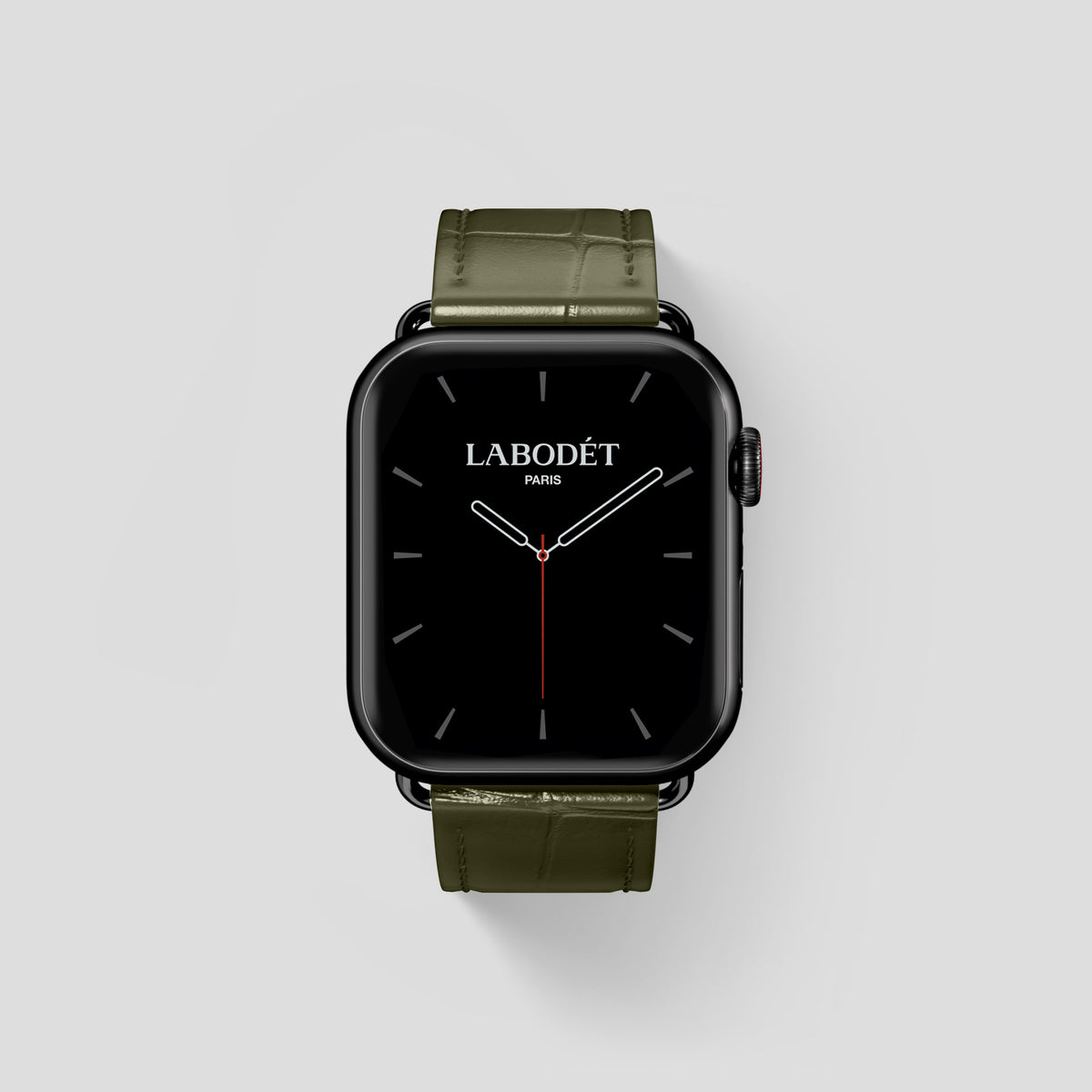 Kaki-Green Classic Strap For Apple Watch 46mm In Alligator with Black Metal -1 | Kaki-Green-Black