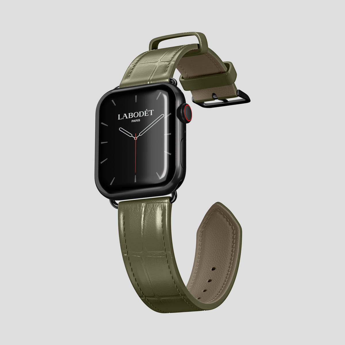 Kaki-Green Classic Strap For Apple Watch 46mm In Alligator with Black Metal -3 | Kaki-Green-Black