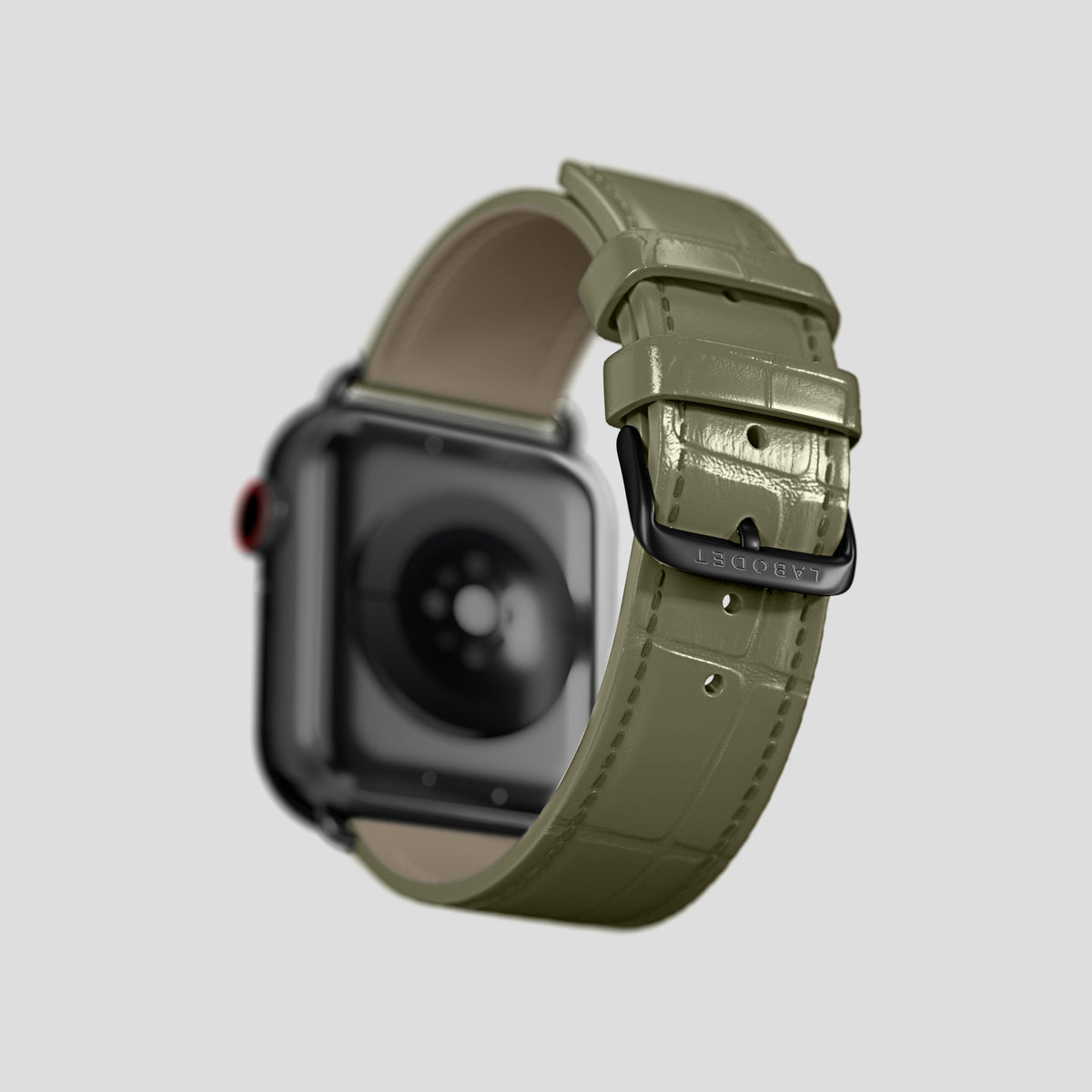 Kaki-Green Classic Strap For Apple Watch 46mm In Alligator with Black Metal -4 | Kaki-Green-Black