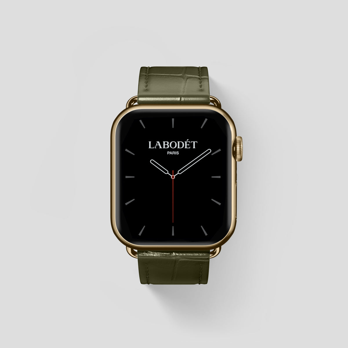 Kaki-Green Classic Strap For Apple Watch 46mm In Alligator with Gold Metal -1 | Kaki-Green-Gold