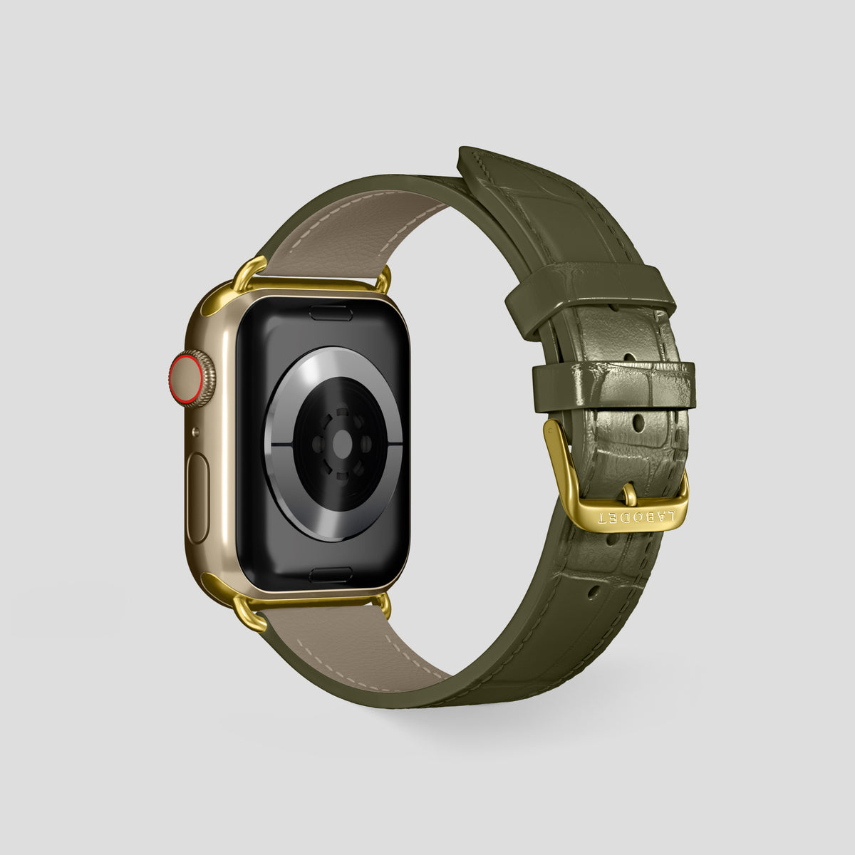 Kaki-Green Classic Strap For Apple Watch 46mm In Alligator with Gold Metal -2 | Kaki-Green-Gold