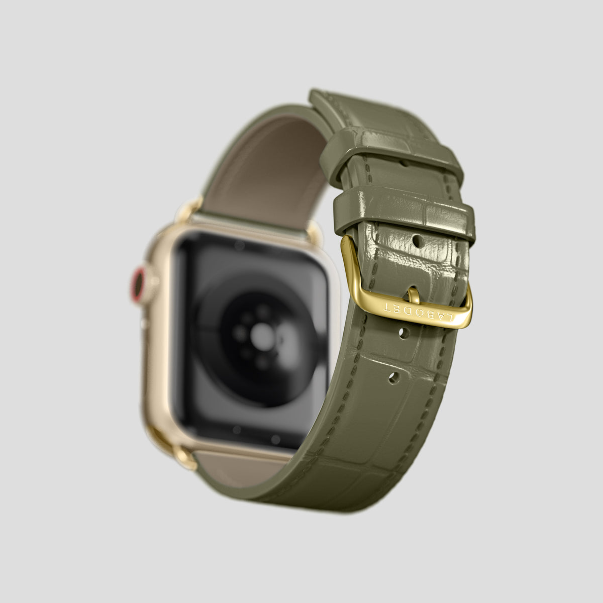 Kaki-Green Classic Strap For Apple Watch 46mm In Alligator with Gold Metal -4 | Kaki-Green-Gold
