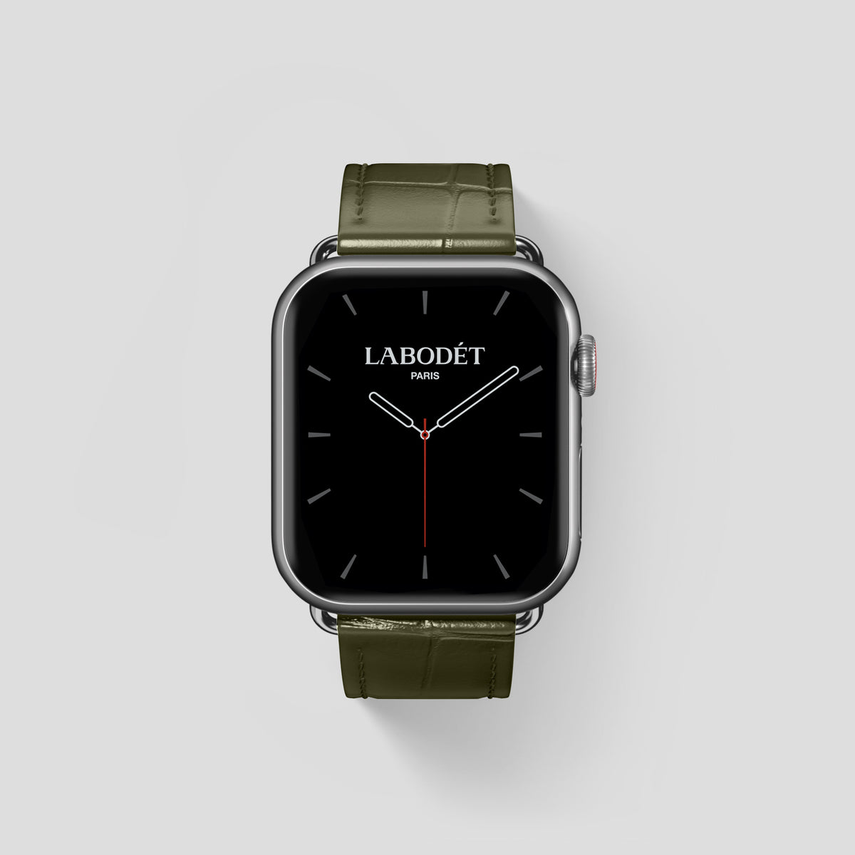 Kaki-Green Classic Strap For Apple Watch 46mm In Alligator with Steel Metal -1 | Kaki-Green-Steel