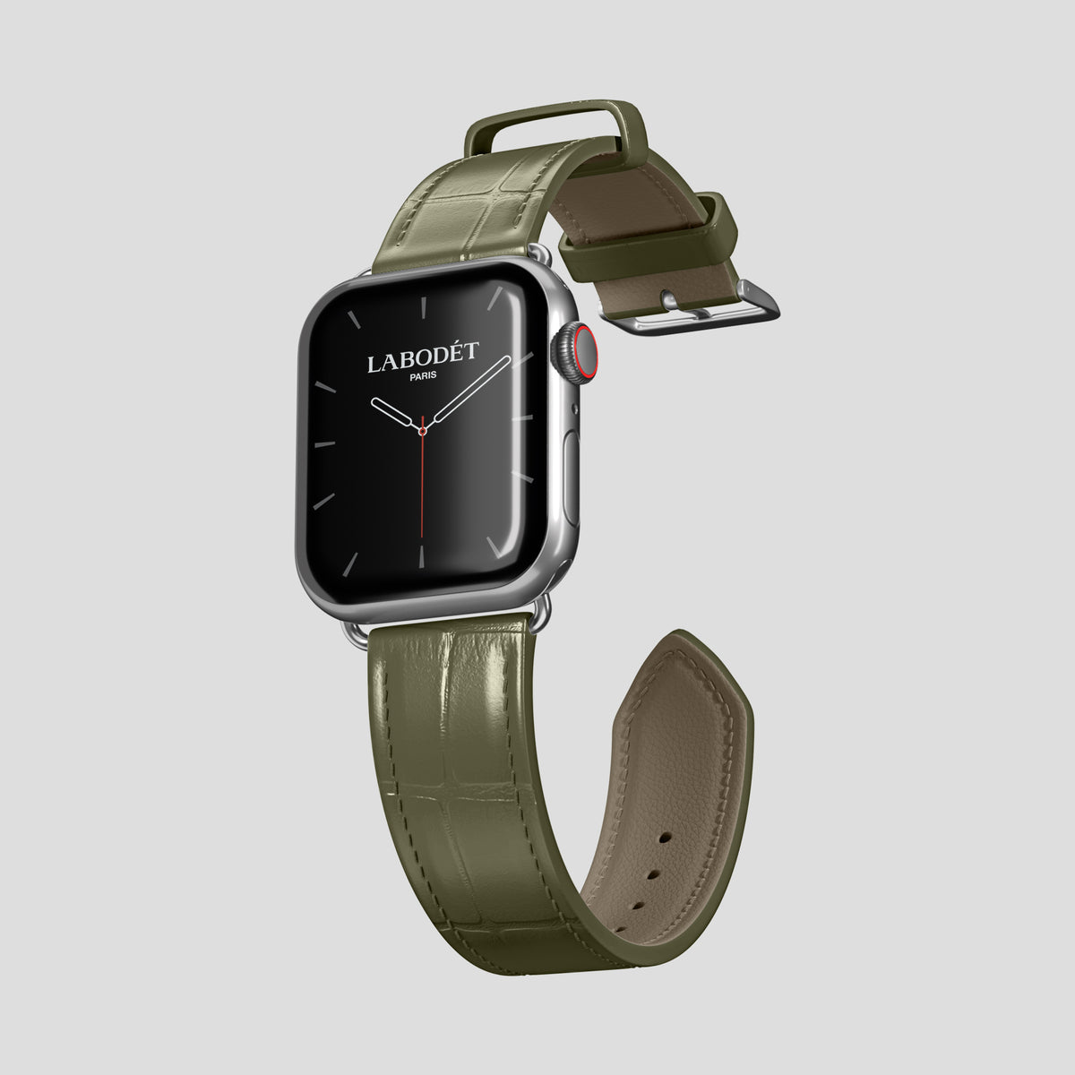 Kaki-Green Classic Strap For Apple Watch 46mm In Alligator with Steel Metal -3 | Kaki-Green-Steel