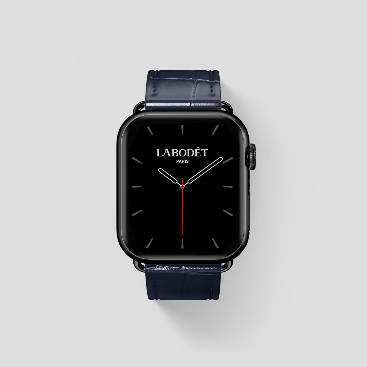 Navy Blue Classic Strap For Apple Watch 46mm In Alligator with Black Metal -1 | Navy-Blue-Black