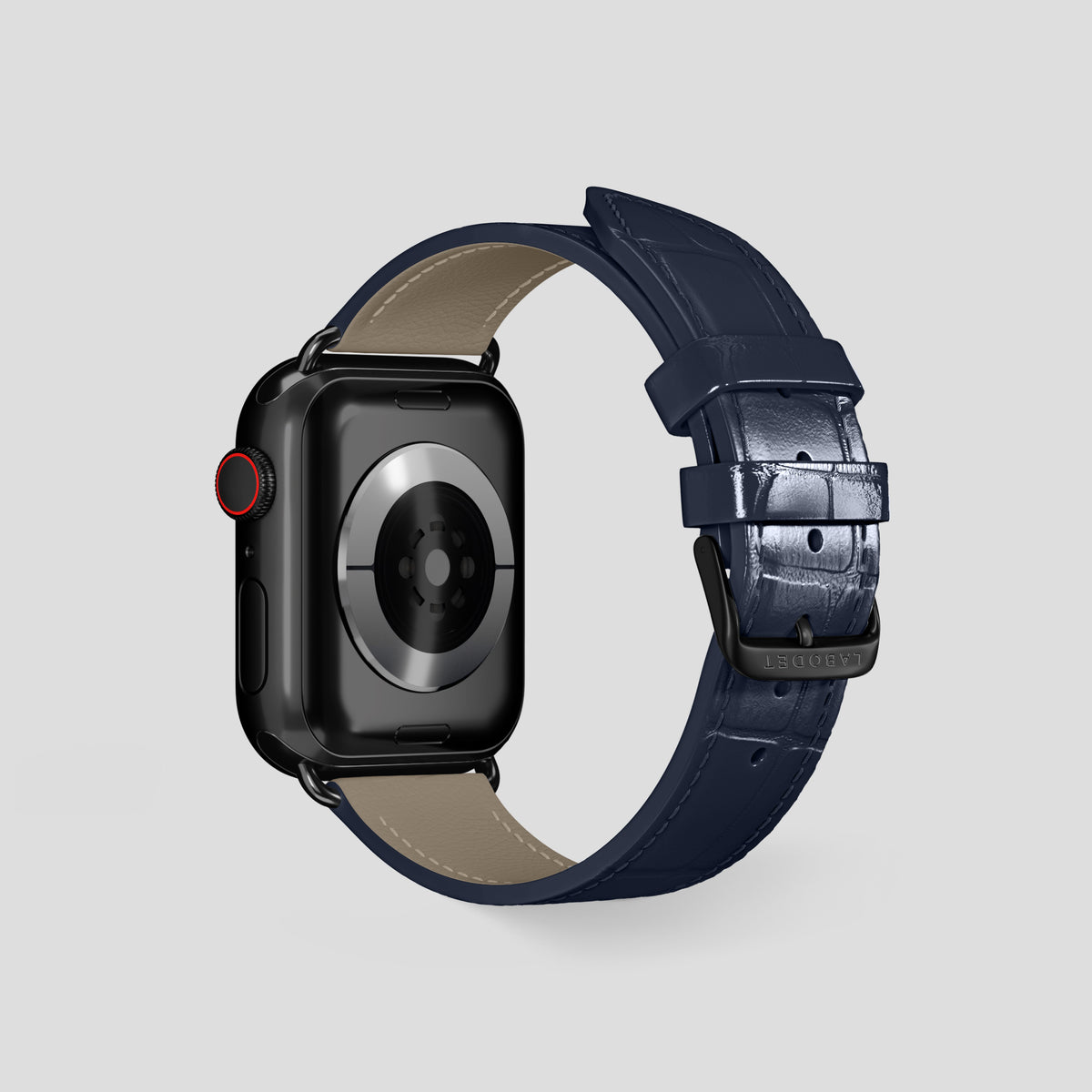 Navy Blue Classic Strap For Apple Watch 46mm In Alligator with Black Metal -2 | Navy-Blue-Black