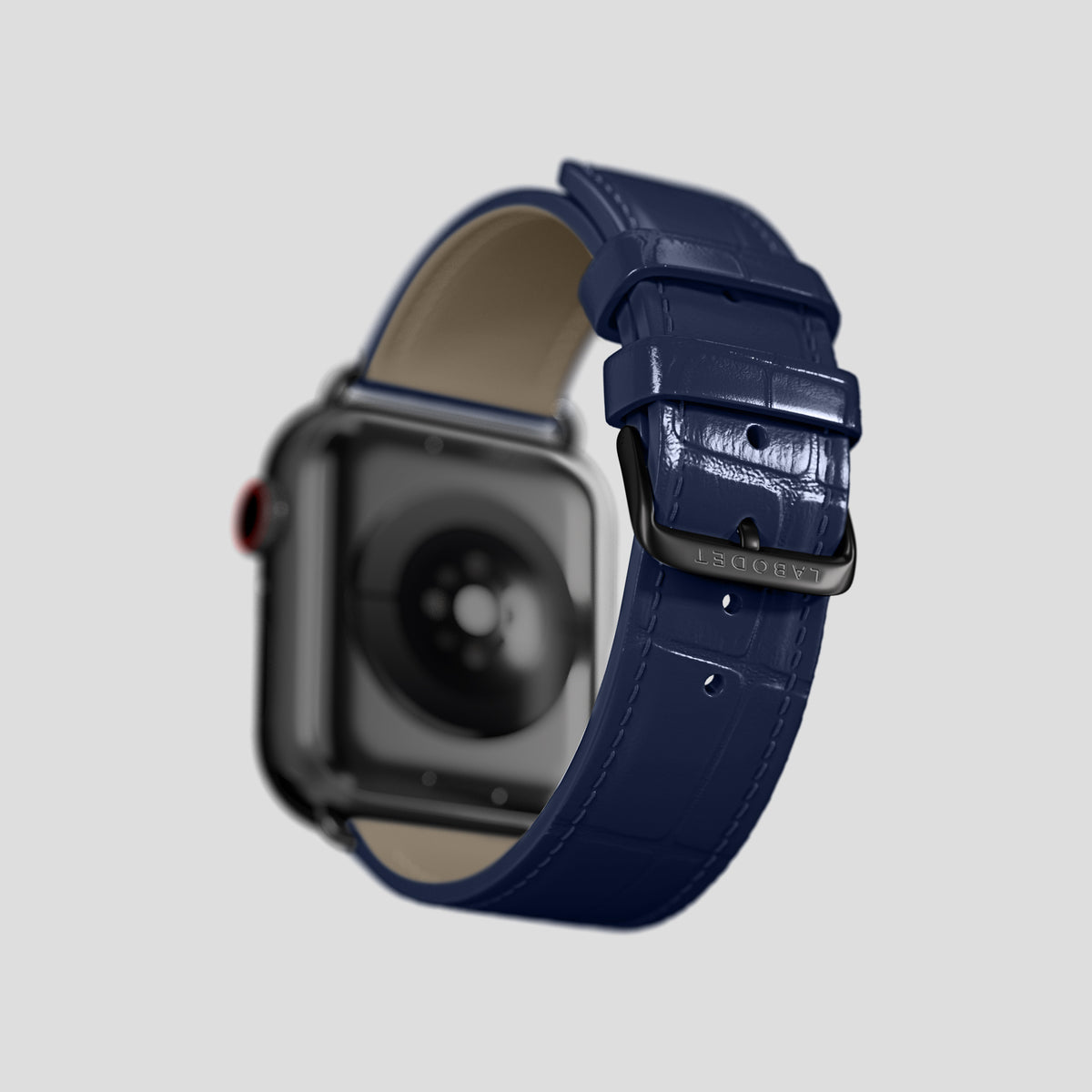 Navy Blue Classic Strap For Apple Watch 46mm In Alligator with Black Metal -4 | Navy-Blue-Black