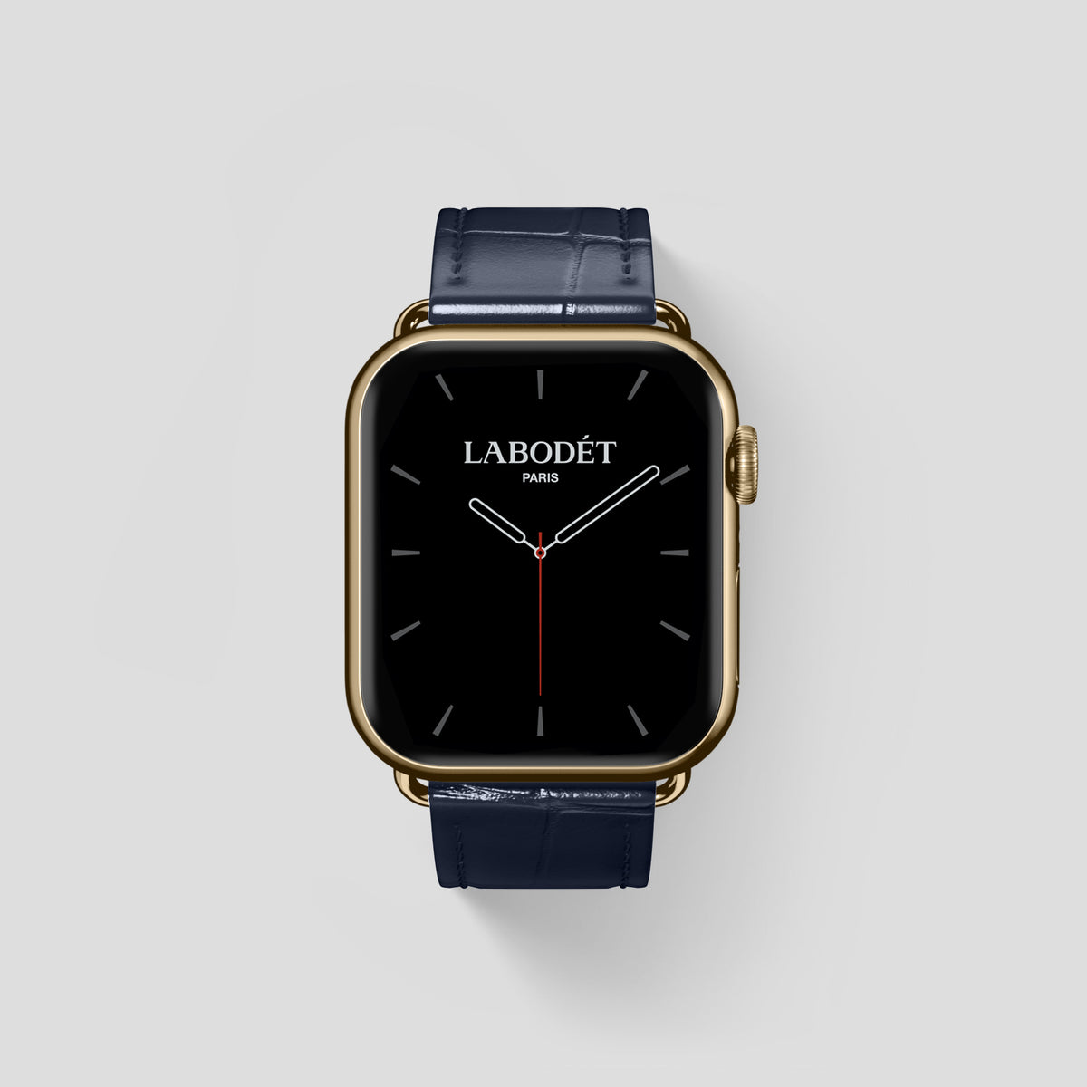 Navy Blue Classic Strap For Apple Watch 46mm In Alligator with Gold Metal -1 | Navy-Blue-Gold