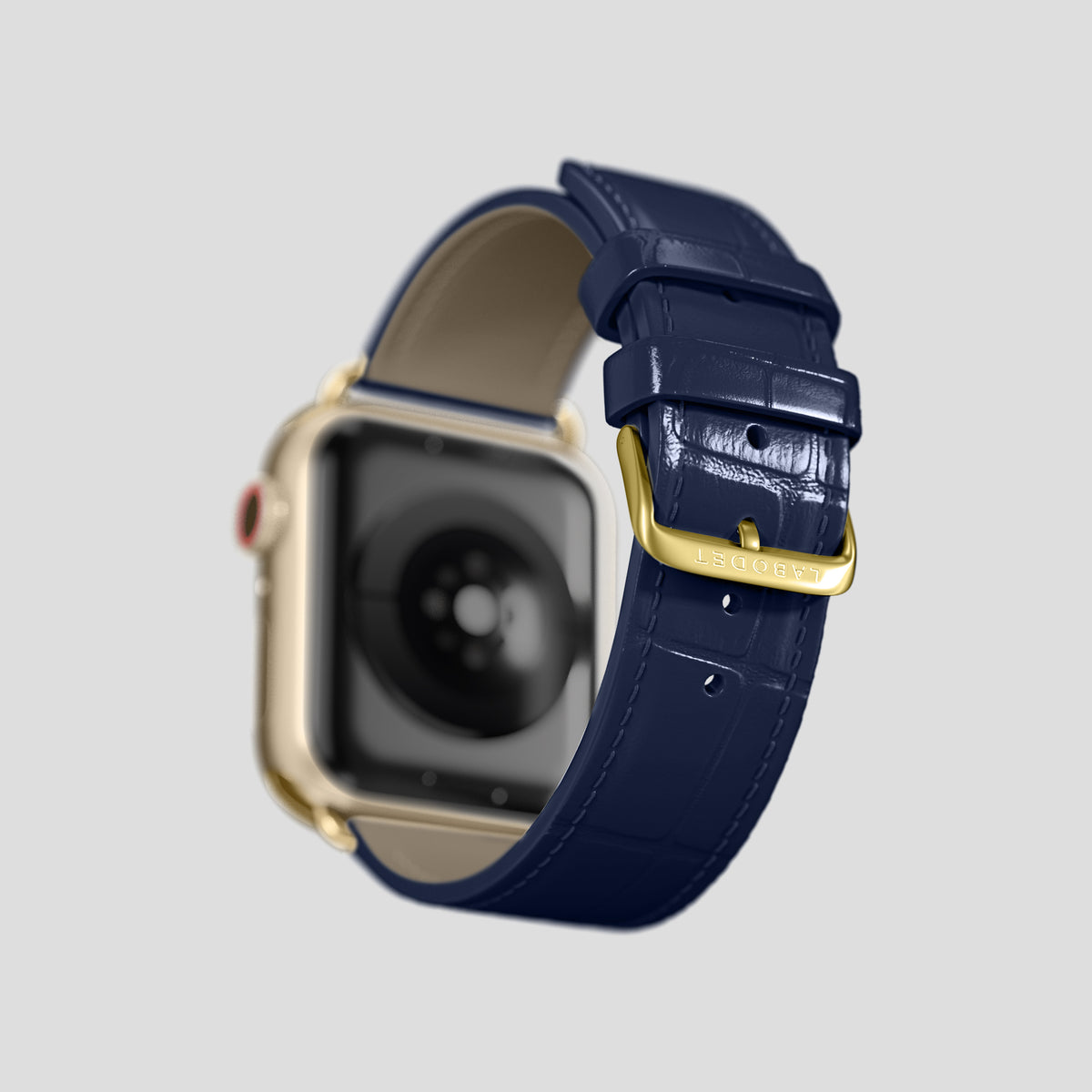 Navy Blue Classic Strap For Apple Watch 46mm In Alligator with Gold Metal -4 | Navy-Blue-Gold