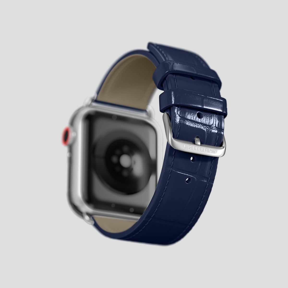Navy Blue Classic Strap For Apple Watch 46mm In Alligator with Steel Metal -4 | Navy-Blue-Steel