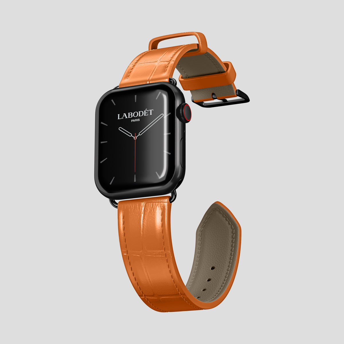 Orange Classic Strap For Apple Watch 46mm In Alligator with Black Metal -3 | Orange-Black