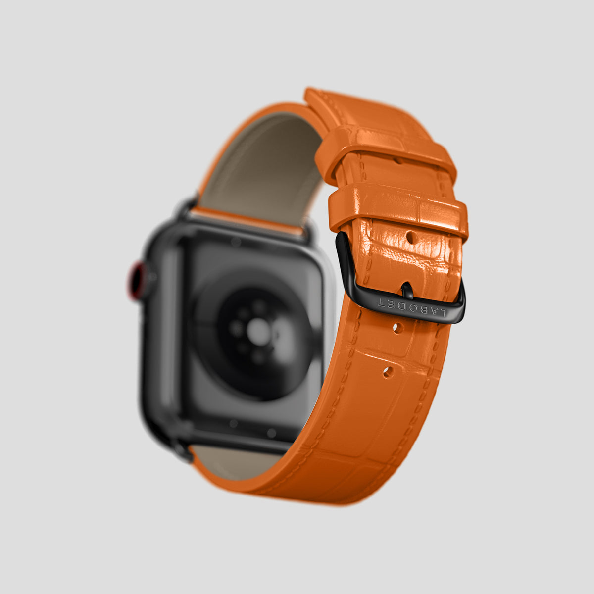 Orange Classic Strap For Apple Watch 46mm In Alligator with Black Metal -4 | Orange-Black