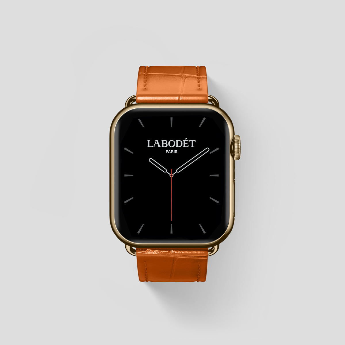 Orange Classic Strap For Apple Watch 46mm In Alligator with Gold Metal -1 | Orange-Gold