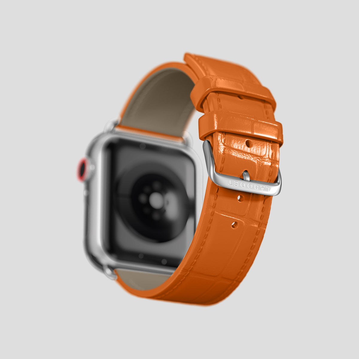 Orange Classic Strap For Apple Watch 46mm In Alligator with Steel Metal -4 | Orange-Steel