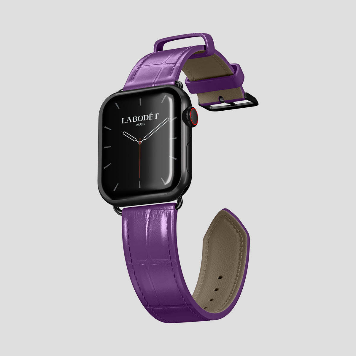 Purple Classic Strap For Apple Watch 46mm In Alligator with Black Metal -3 | Purple-Black