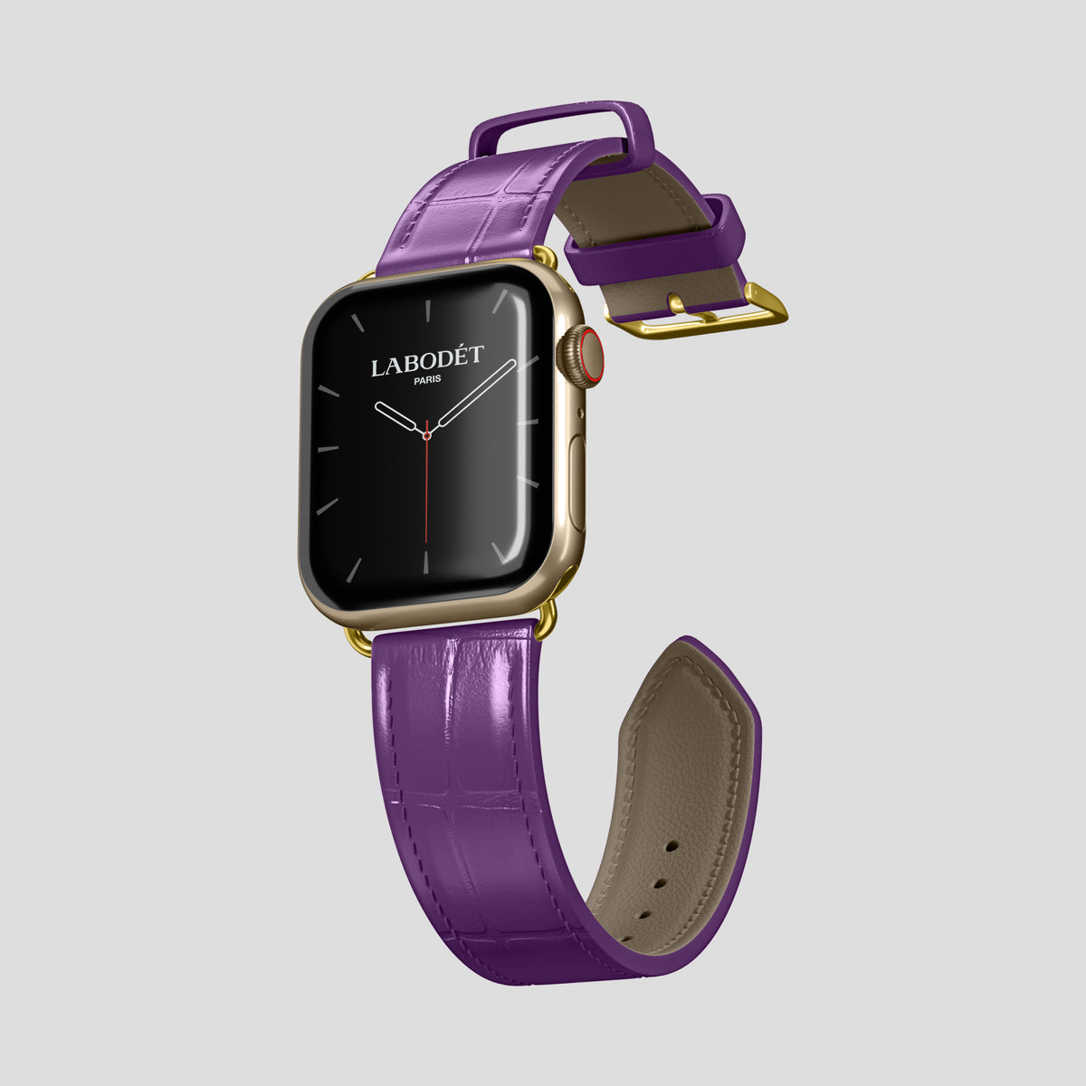 Purple Classic Strap For Apple Watch 46mm In Alligator with Gold Metal -3 | Purple-Gold