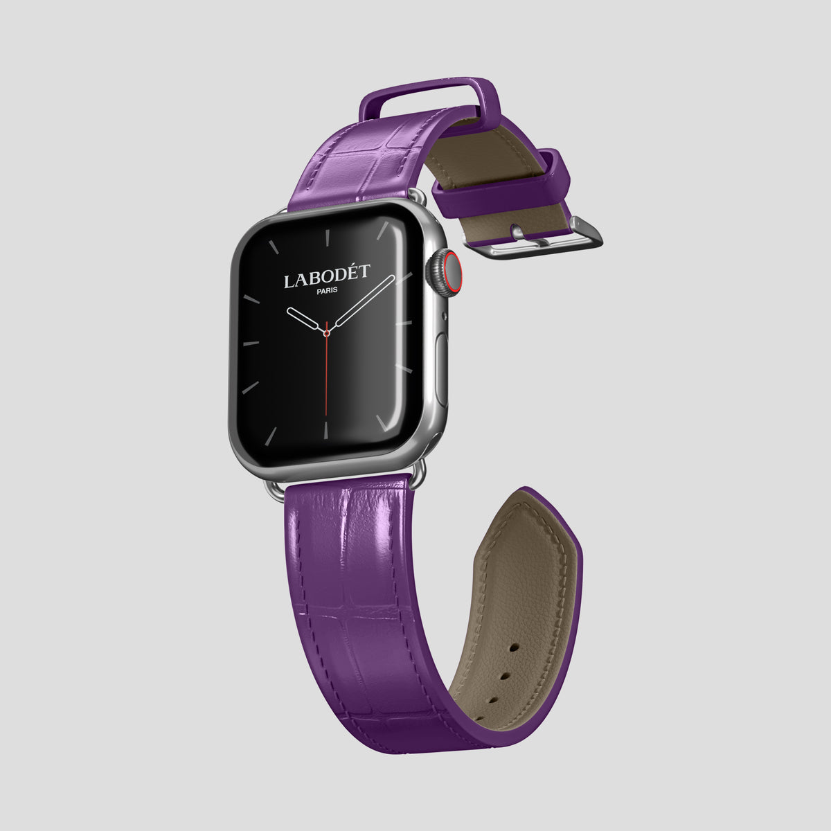 Purple Classic Strap For Apple Watch 46mm In Alligator with Steel Metal -3 | Purple-Steel