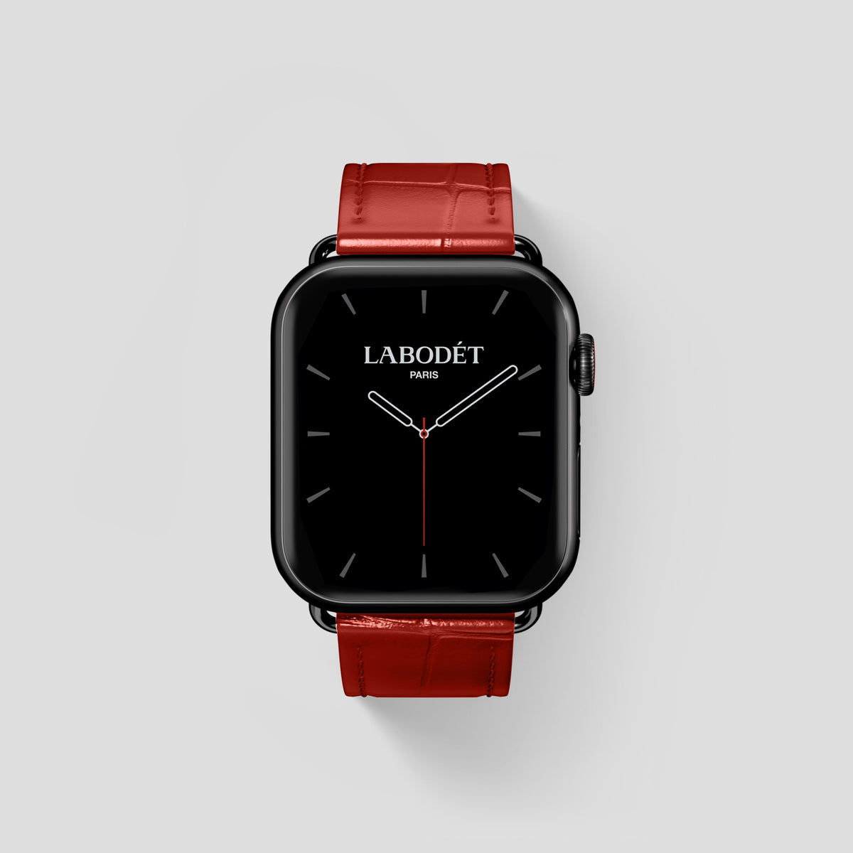 Red Classic Strap For Apple Watch 46mm In Alligator with Black Metal -1 | Red-Black