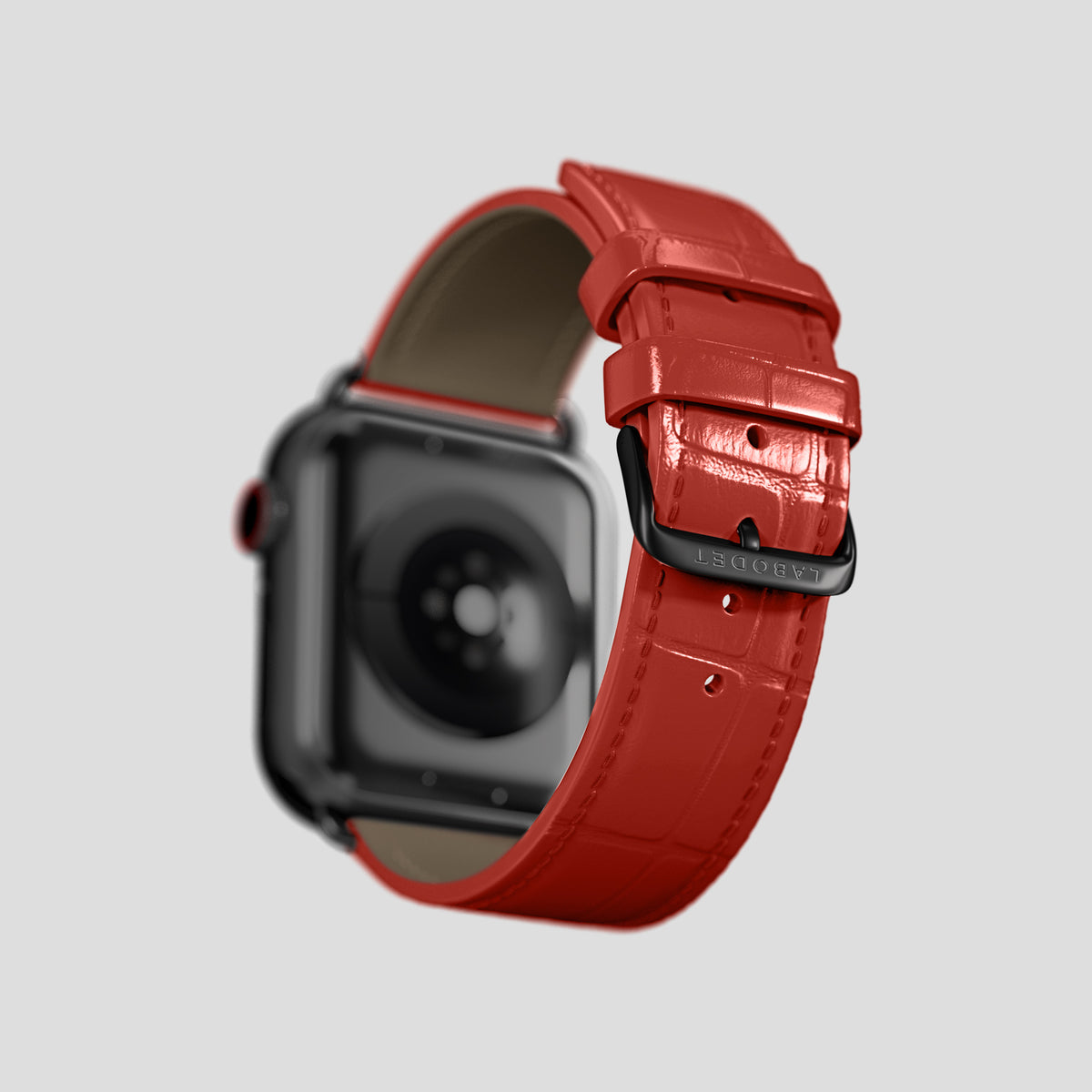 Red Classic Strap For Apple Watch 46mm In Alligator with Black Metal -4 | Red-Black
