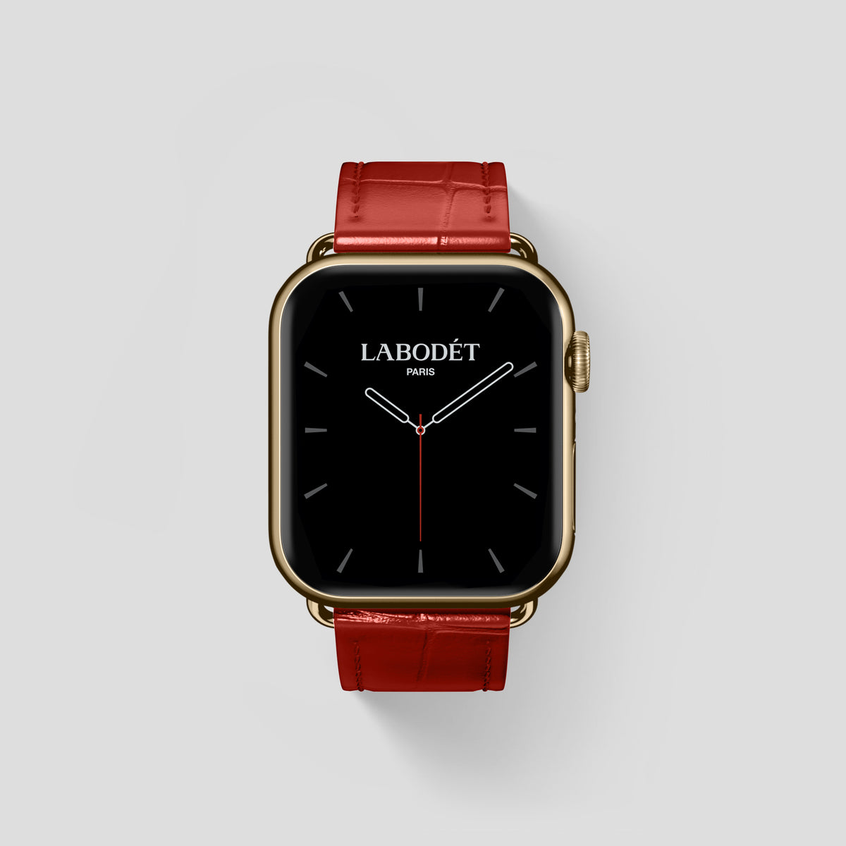 Red Classic Strap For Apple Watch 46mm In Alligator with Gold Metal -1 | Red-Gold