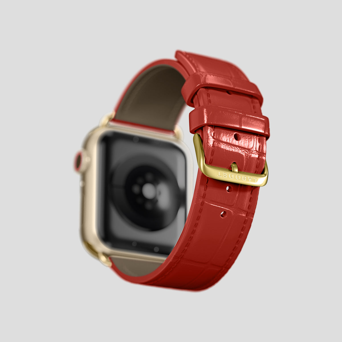 Red Classic Strap For Apple Watch 46mm In Alligator with Gold Metal -4 | Red-Gold
