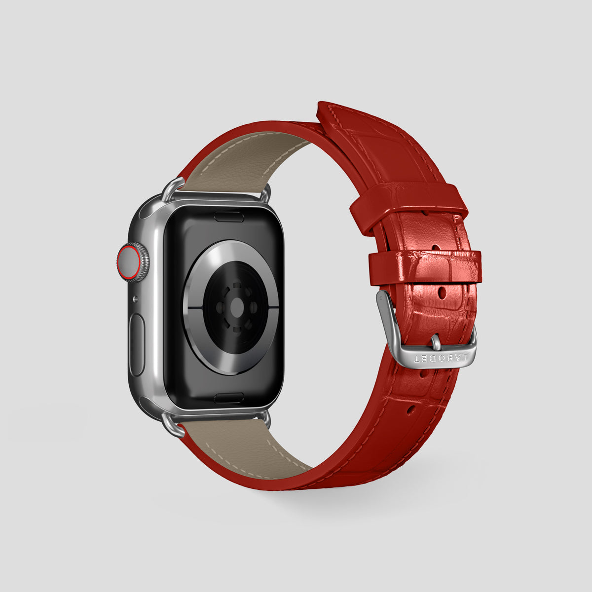 Red Classic Strap For Apple Watch 46mm In Alligator with Steel Metal -2 | Red-Steel