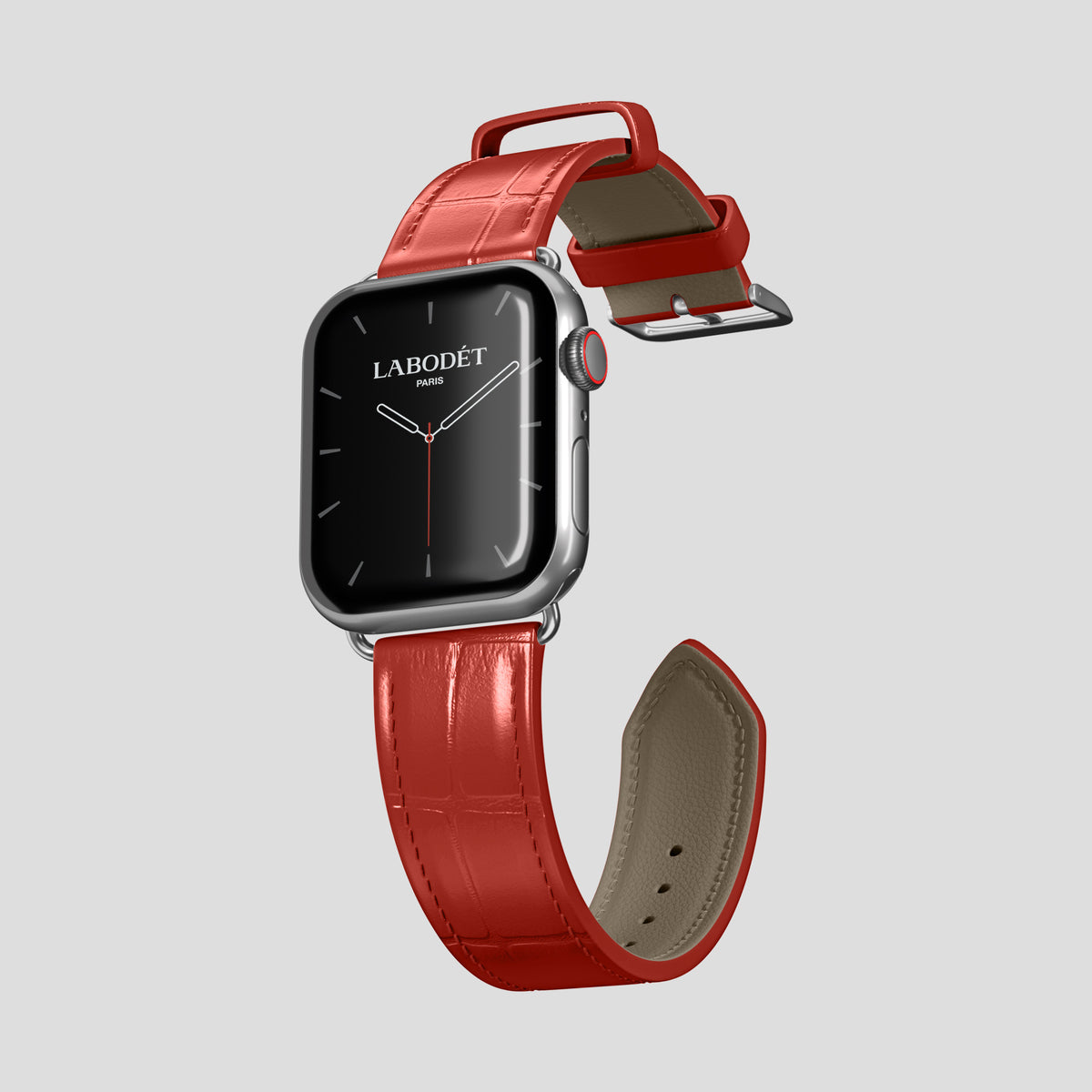 Red Classic Strap For Apple Watch 46mm In Alligator with Steel Metal -3 | Red-Steel