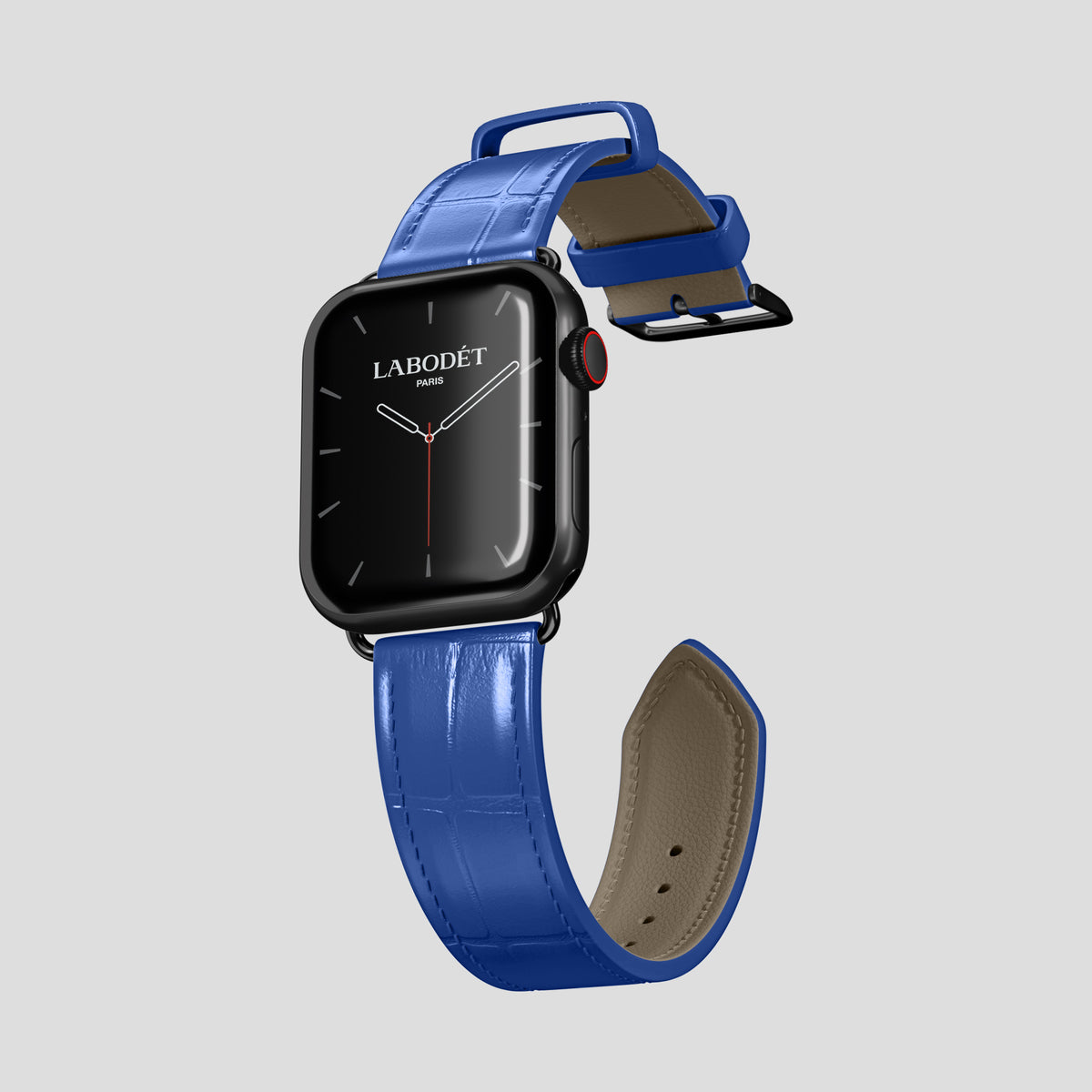 Royal Blue Classic Strap For Apple Watch 46mm In Alligator with Black Metal -3 | Royal-Blue-Black