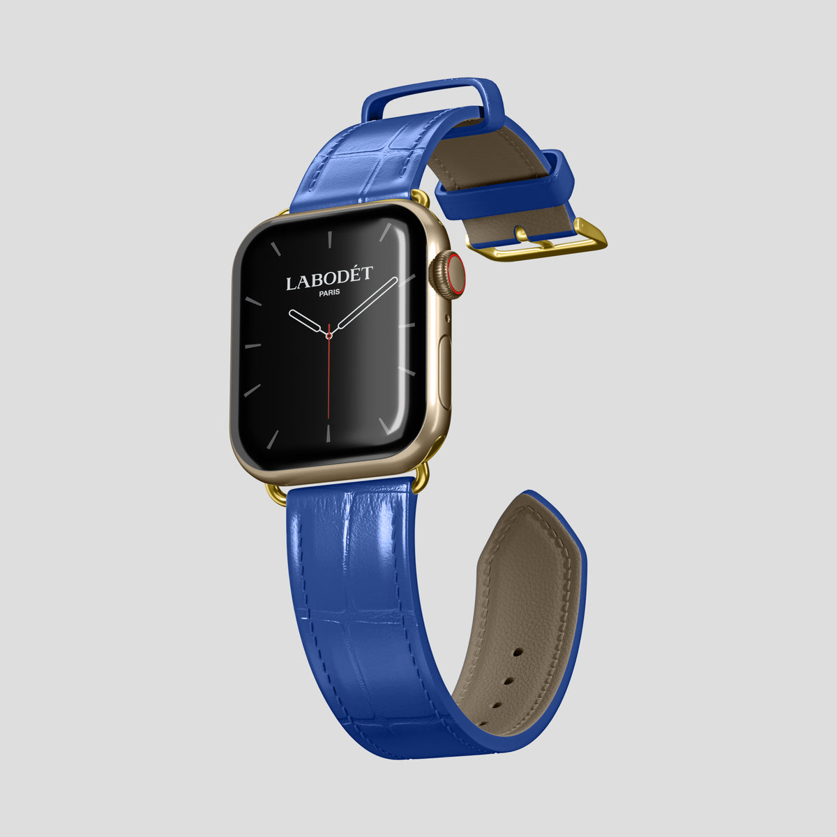 Royal Blue Classic Strap For Apple Watch 46mm In Alligator with Gold Metal -3 | Royal-Blue-Gold