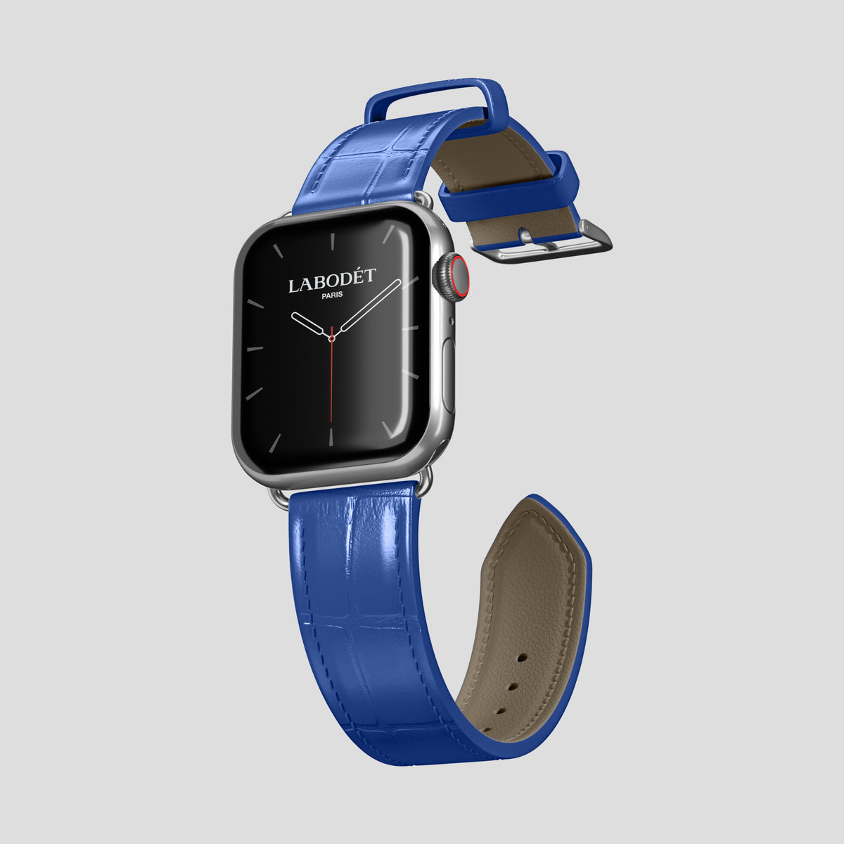 Royal Blue Classic Strap For Apple Watch 46mm In Alligator with Steel Metal -3 | Royal-Blue-Steel