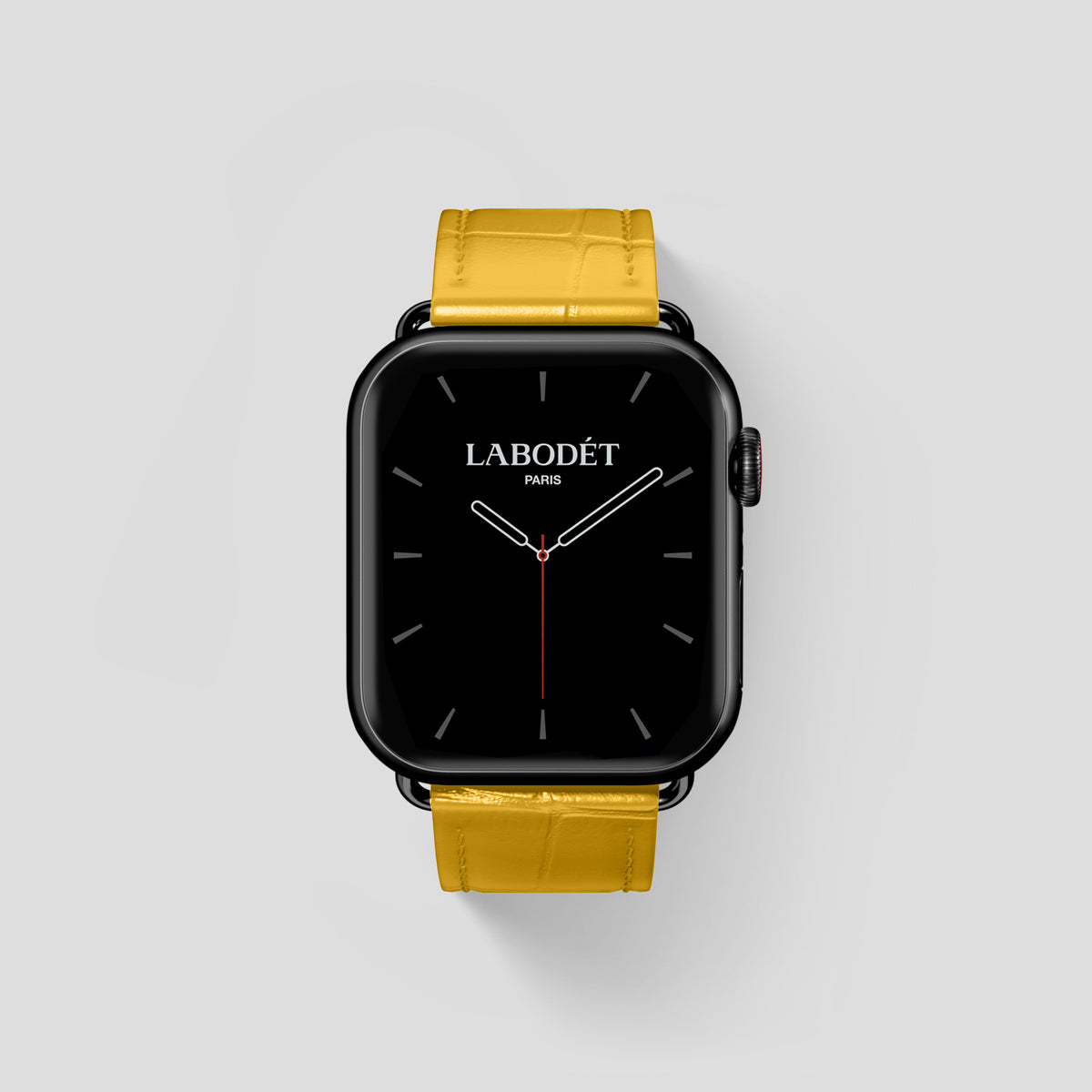Yellow Classic Strap For Apple Watch 46mm In Alligator with Black Metal -1 | Yellow-Black