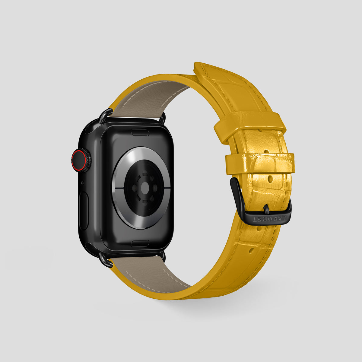 Yellow Classic Strap For Apple Watch 46mm In Alligator with Black Metal -2 | Yellow-Black