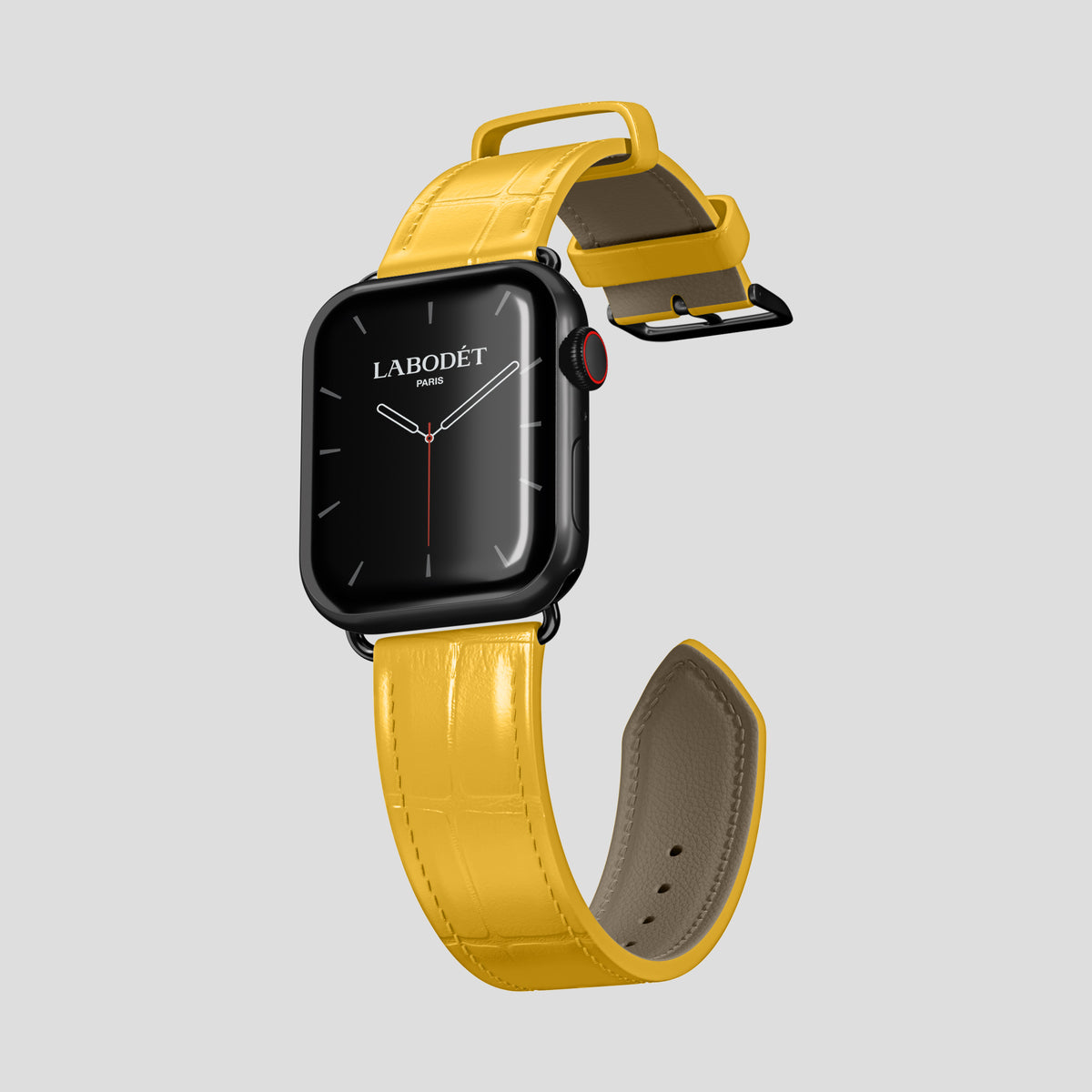 Yellow Classic Strap For Apple Watch 46mm In Alligator with Black Metal -3 | Yellow-Black