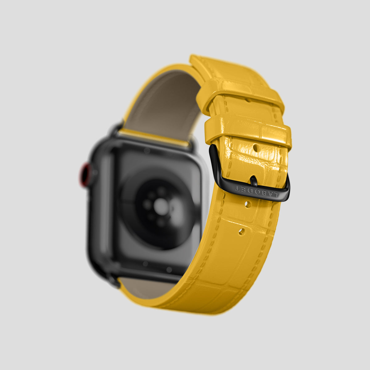 Yellow Classic Strap For Apple Watch 46mm In Alligator with Black Metal -4 | Yellow-Black