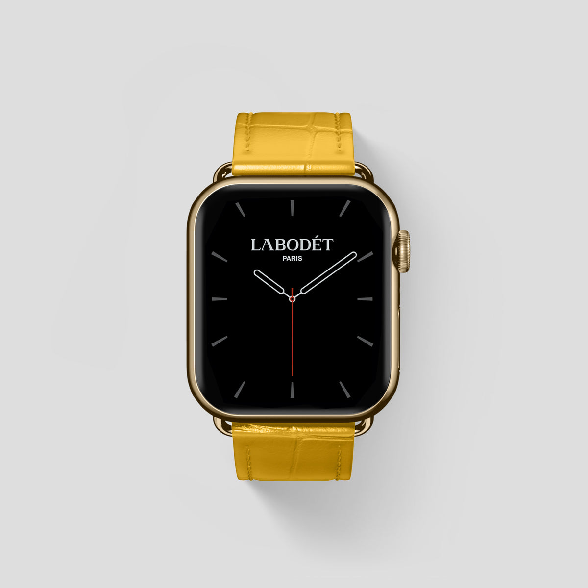 Yellow Classic Strap For Apple Watch 46mm In Alligator with Gold Metal -1 | Yellow-Gold