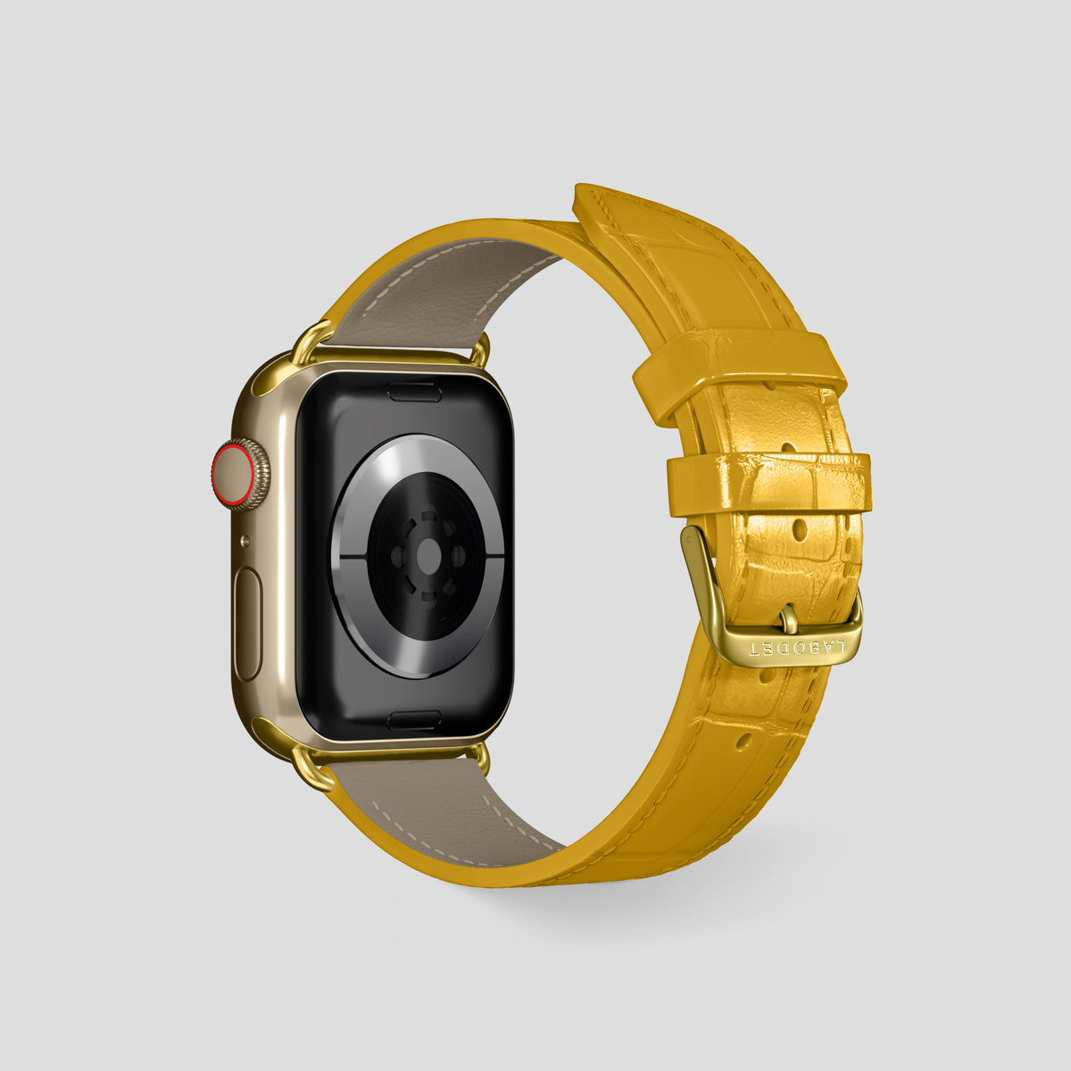 Yellow Classic Strap For Apple Watch 46mm In Alligator with Gold Metal -2 | Yellow-Gold