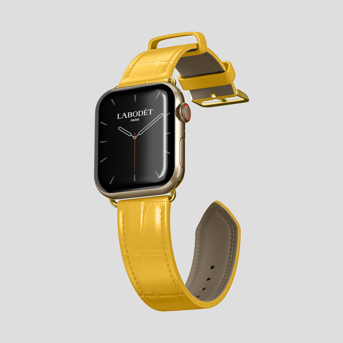 Yellow Classic Strap For Apple Watch 46mm In Alligator with Gold Metal -3 | Yellow-Gold