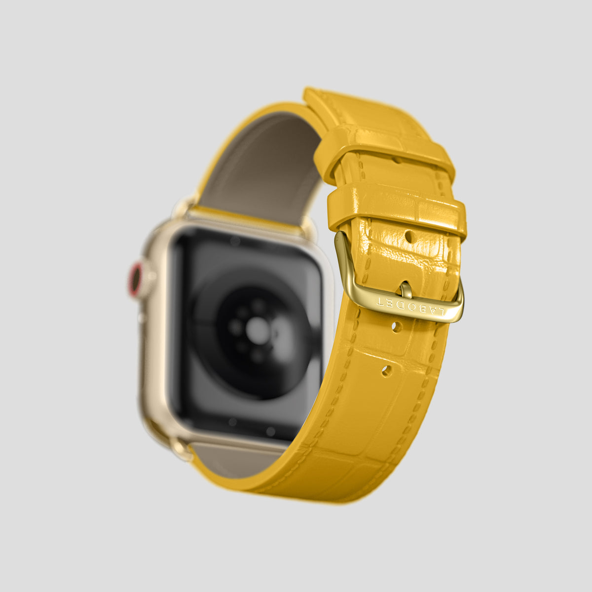 Yellow Classic Strap For Apple Watch 46mm In Alligator with Gold Metal -4 | Yellow-Gold
