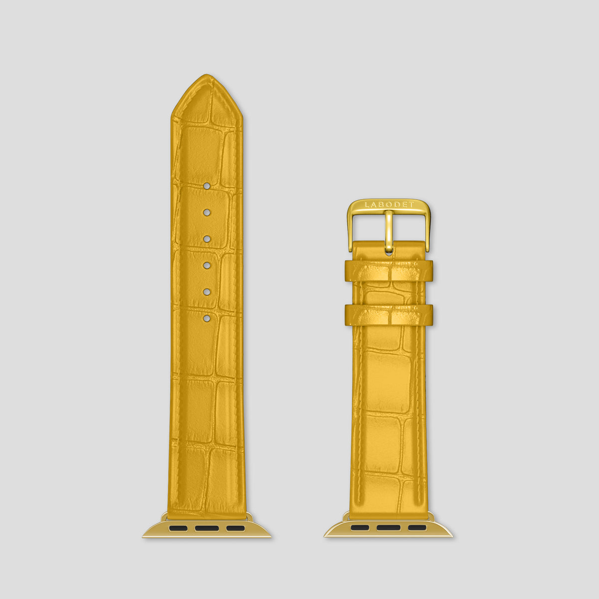 Yellow Classic Strap For Apple Watch 46mm In Alligator with Gold Metal -5 | Yellow-Gold