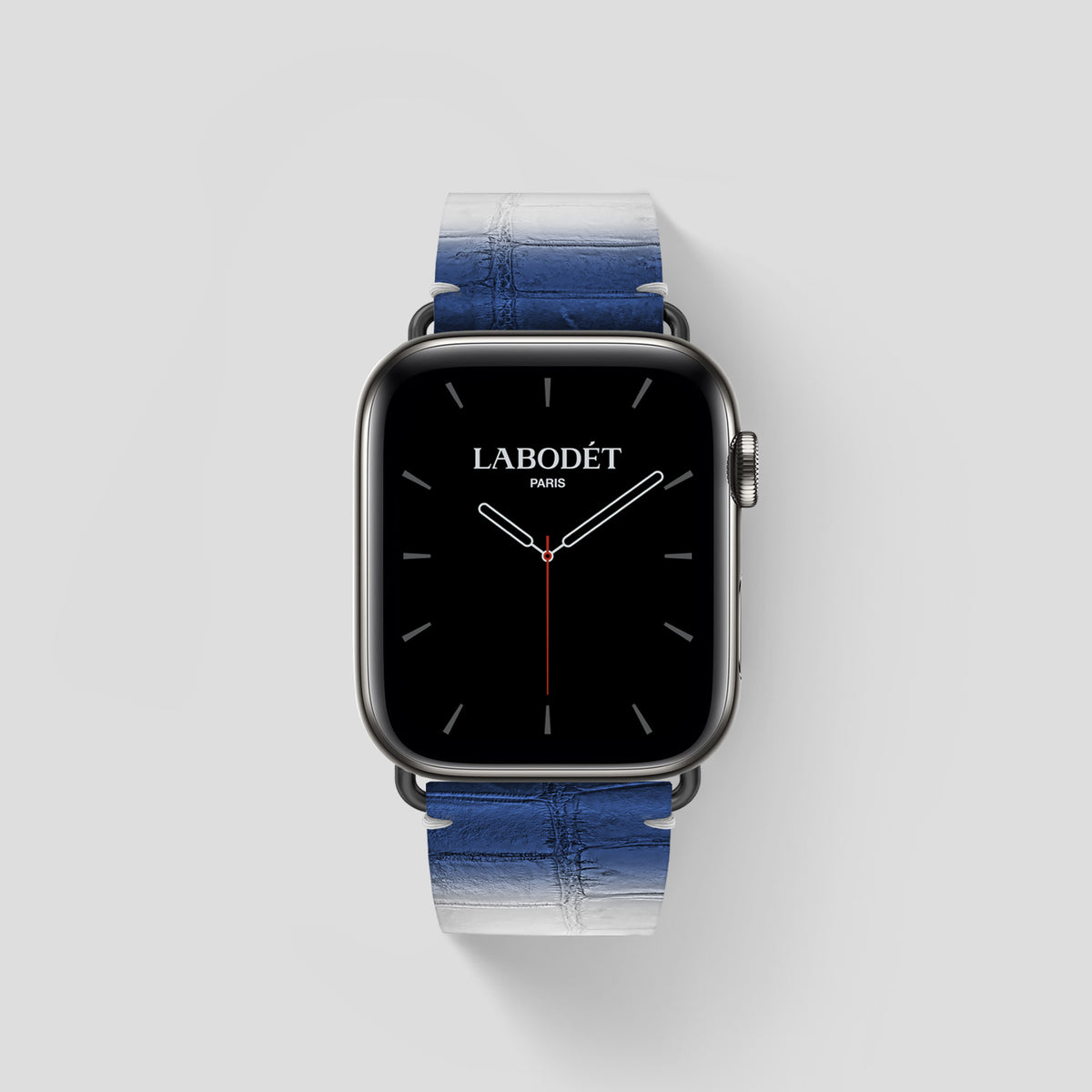 Navy Blue Apple Watch 46mm Strap Himalayan Crocodile with Black Metal -1 | Navy-Blue-Black