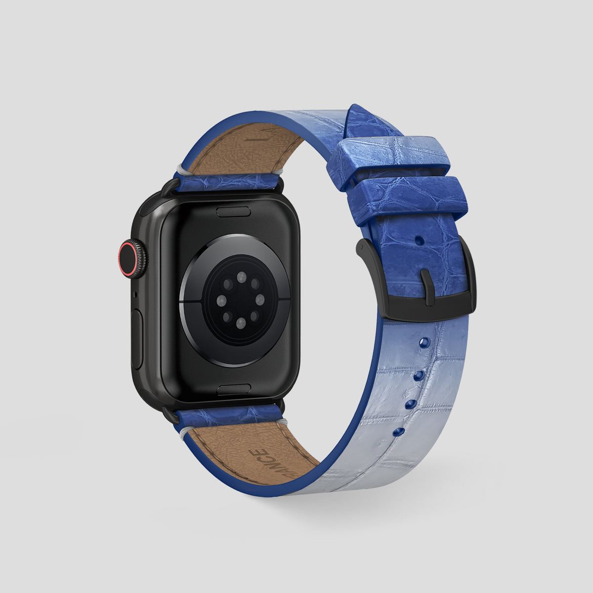 Navy Blue Apple Watch 46mm Strap Himalayan Crocodile with Black Metal -2 | Navy-Blue-Black