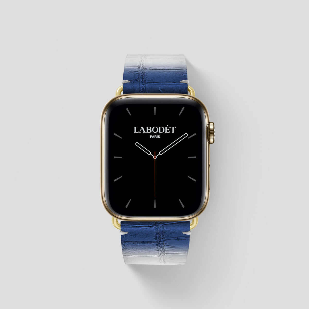 Navy Blue Apple Watch 46mm Strap Himalayan Crocodile with Gold Metal -1 | Navy-Blue-Gold