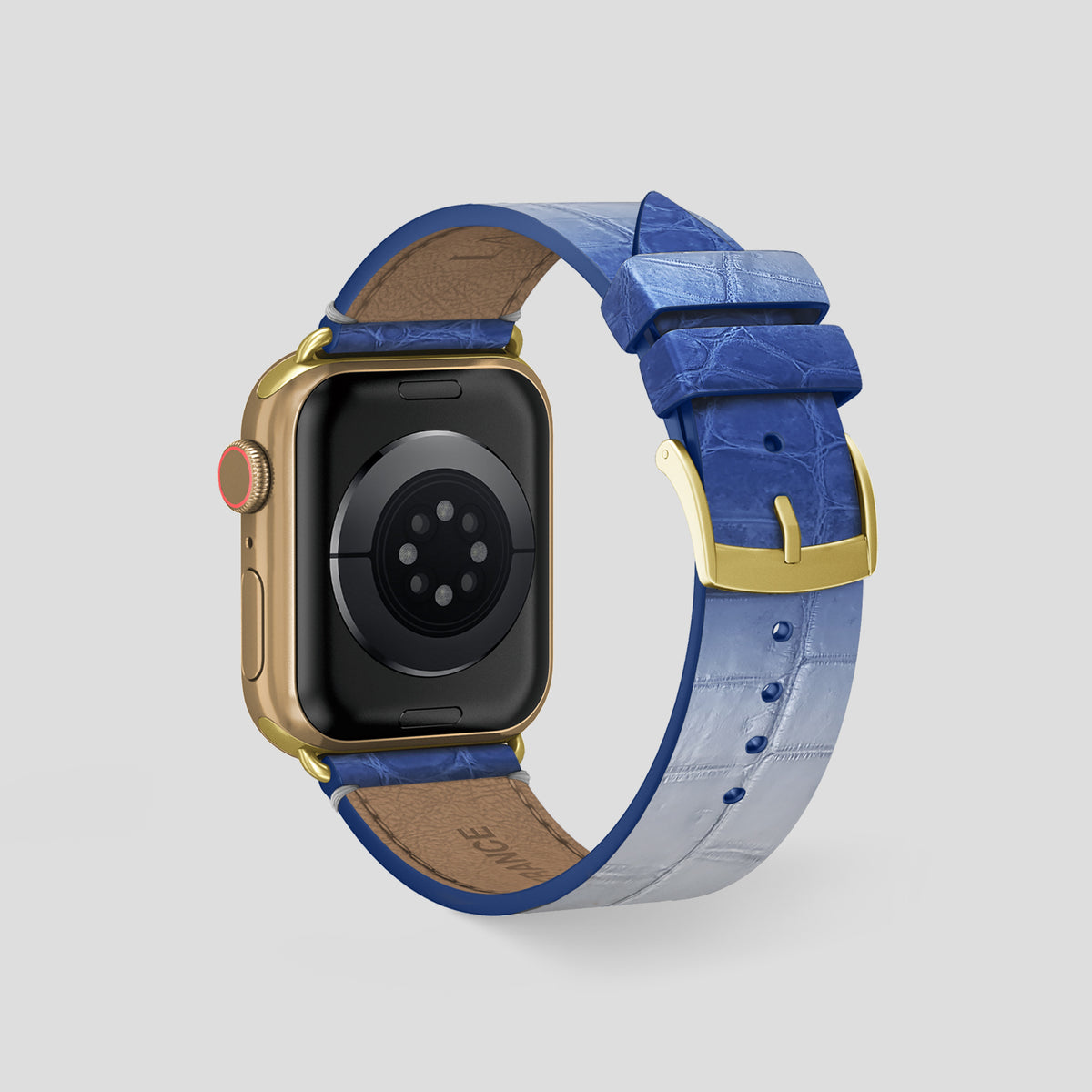Navy Blue Apple Watch 46mm Strap Himalayan Crocodile with Gold Metal -2 | Navy-Blue-Gold