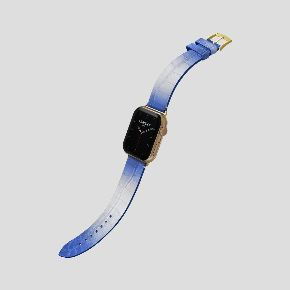 Navy Blue Apple Watch 46mm Strap Himalayan Crocodile with Gold Metal -3 | Navy-Blue-Gold