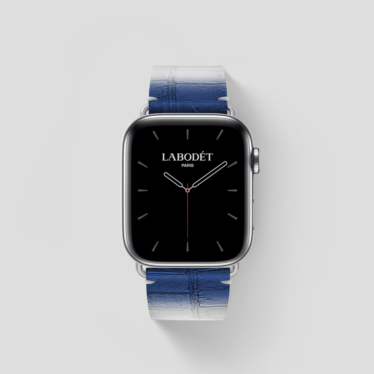 Navy Blue Apple Watch 46mm Strap Himalayan Crocodile with Steel Metal -1 | Navy-Blue-Steel