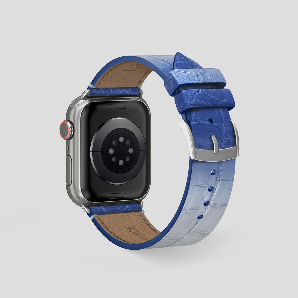 Navy Blue Apple Watch 46mm Strap Himalayan Crocodile with Steel Metal -2 | Navy-Blue-Steel