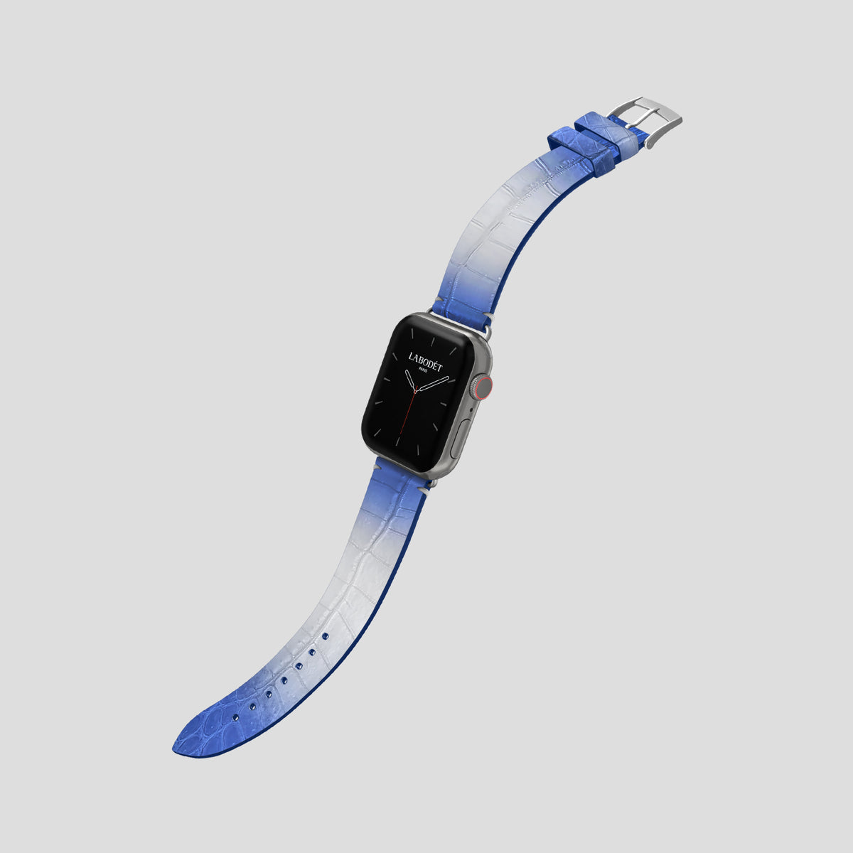 Navy Blue Apple Watch 46mm Strap Himalayan Crocodile with Steel Metal -3 | Navy-Blue-Steel
